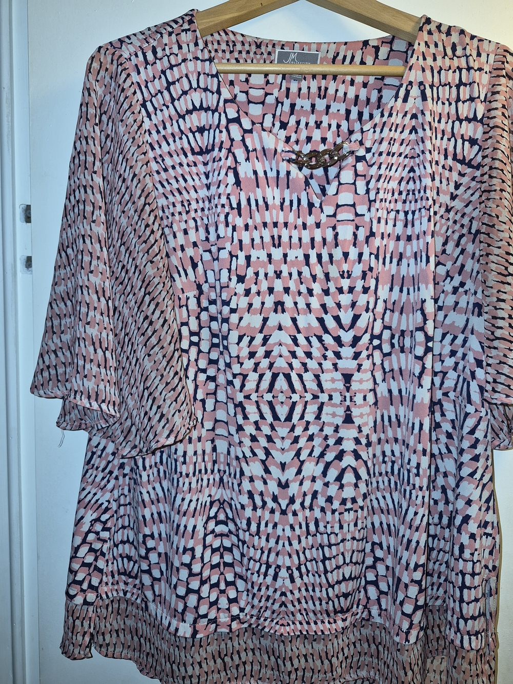 JM Collection Pink Navy White Abstract Print Tunic